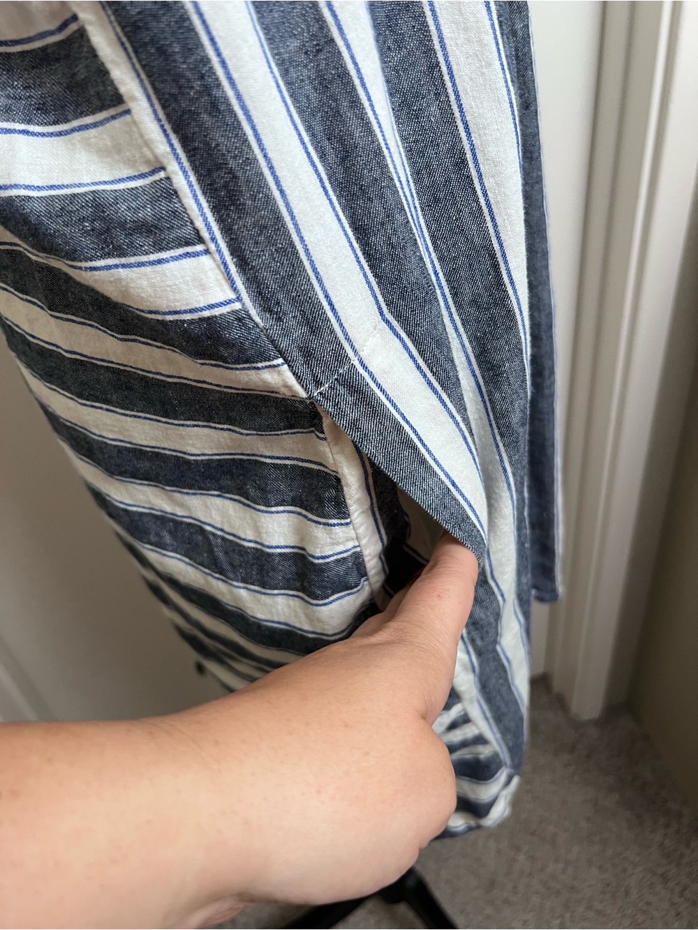 Madewell Linen Blend Striped Shift Dress Pockets Blue White Medium - Picture 2 of 8
